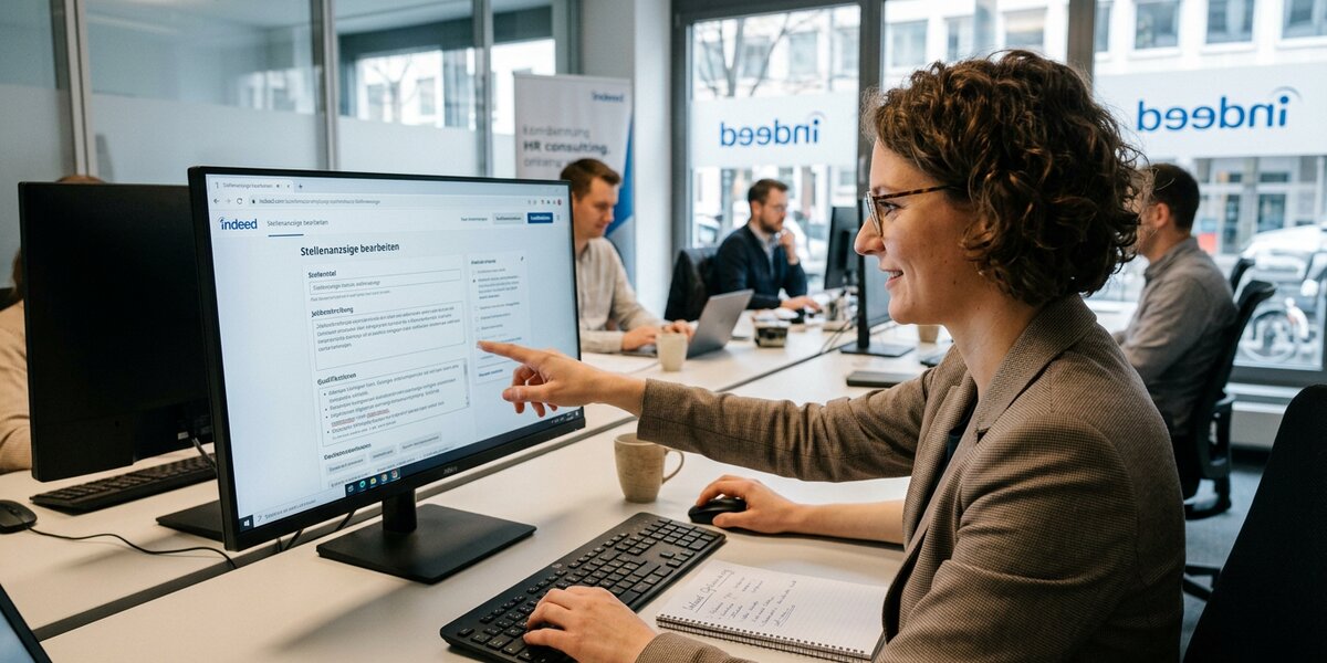 Frau sucht Stellenangebote auf Indeed Jobportal für Recruiting und Fachkräftegewinnung